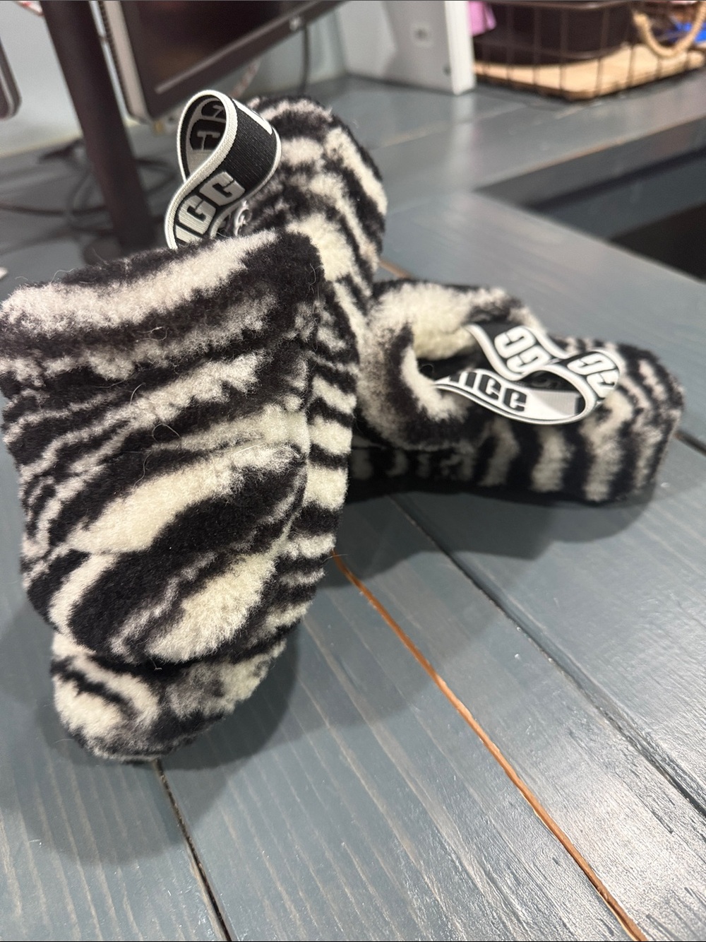 UGG Kids Black & White Zebra Faux-Fur Bootie One-Piece